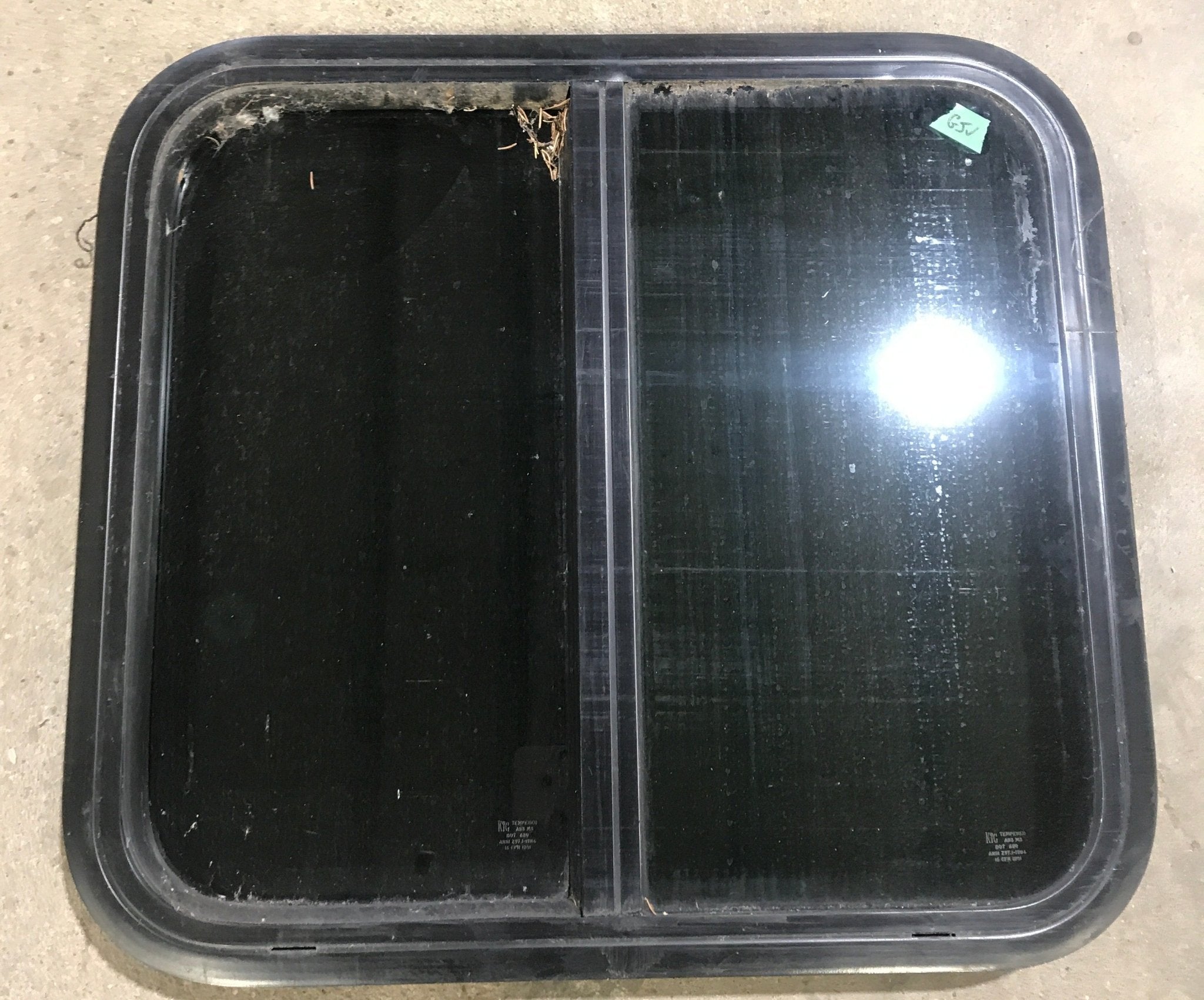 Used Black Radius Opening Window : 23 1/2" W x 21 1/2" H x 1 7/8" D - Young Farts RV Parts