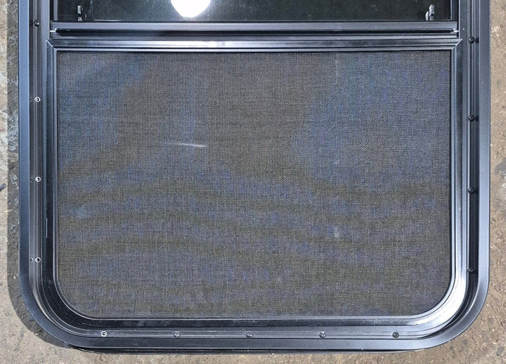 Used Black Radius Opening Window : 23 1/2" W x 33 1/4" H x 1 3/4" - Young Farts RV Parts