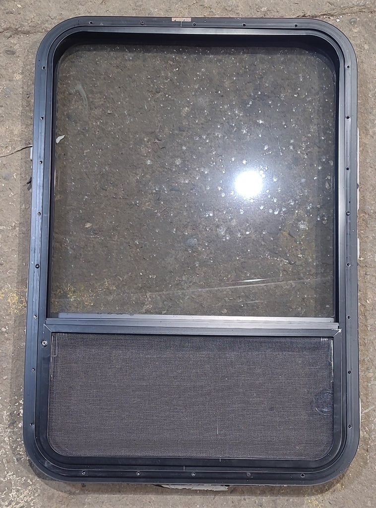 Used Black Radius Opening Window : 23 1/2" W x 34 1/2" H x 1 1/4" D - Young Farts RV Parts