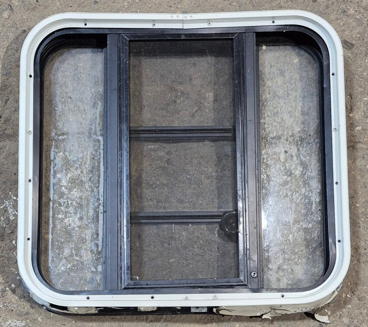 Used Black Radius Opening Window : 23 1/4" W x 21 3/4" H x 1 7/8" - Young Farts RV Parts