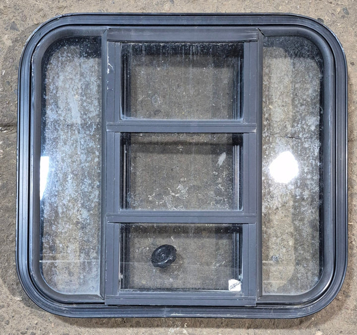 Used Black Radius Opening Window : 23 1/4" W x 21 3/4" H x 1 7/8" - Young Farts RV Parts