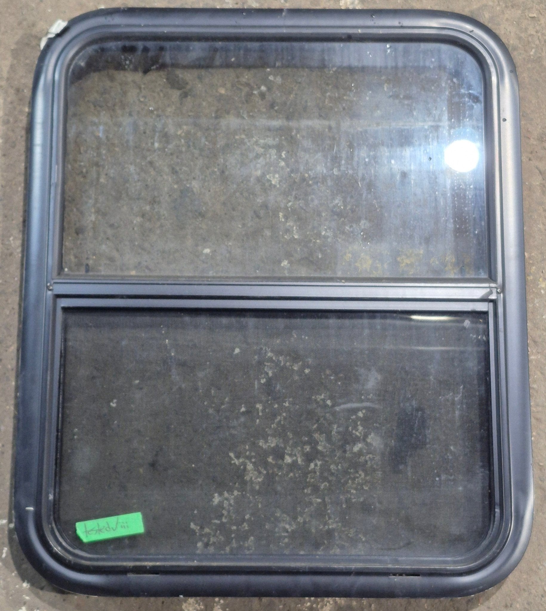 Used Black Radius Opening Window : 23 1/4" W x 28 1/4" H x 1 3/4" D - Young Farts RV Parts