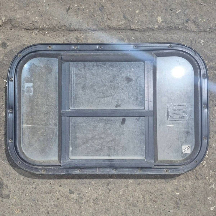 Used Black Radius Opening Window : 23 3/4" X 15" X 1 1/2 - Young Farts RV Parts