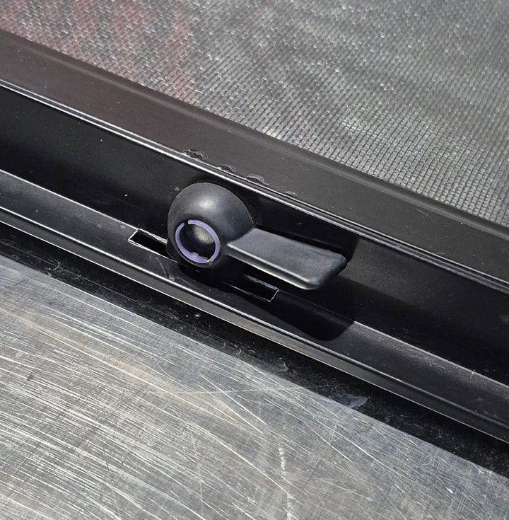 Used Black Radius Opening Window : 24 1/4" W x 17 3/4" H x 1 3/4" - Young Farts RV Parts