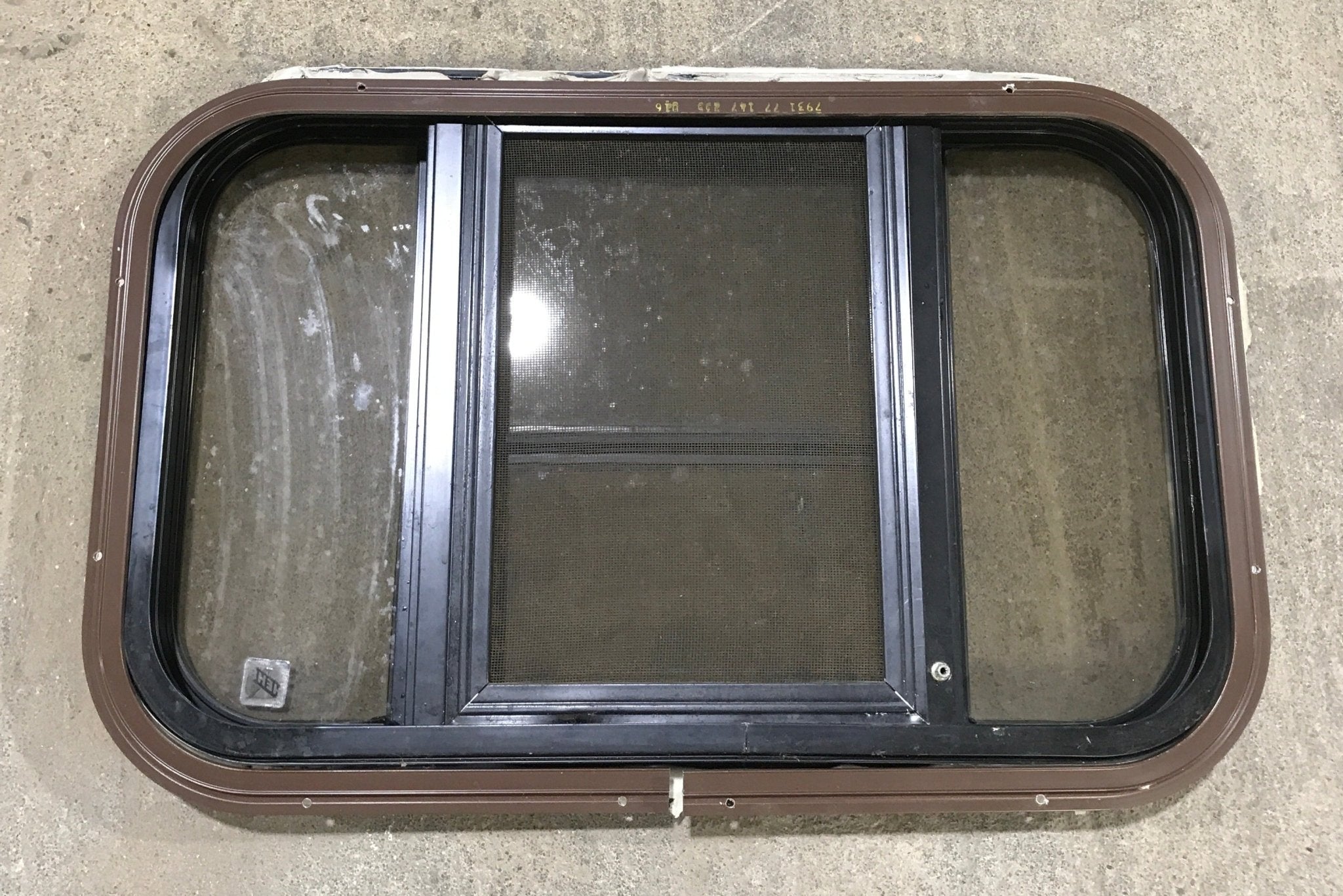 Used Black Radius Opening Window : 24 3/4" W x 15 3/4" H x 1 1/2" D - Young Farts RV Parts