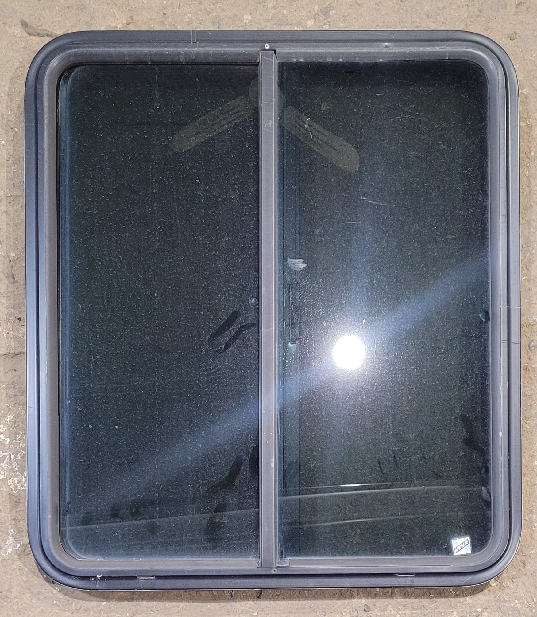 Used Black Radius Opening Window : 25 3/4" W x 29 1/4" H x 1 3/4" - Young Farts RV Parts