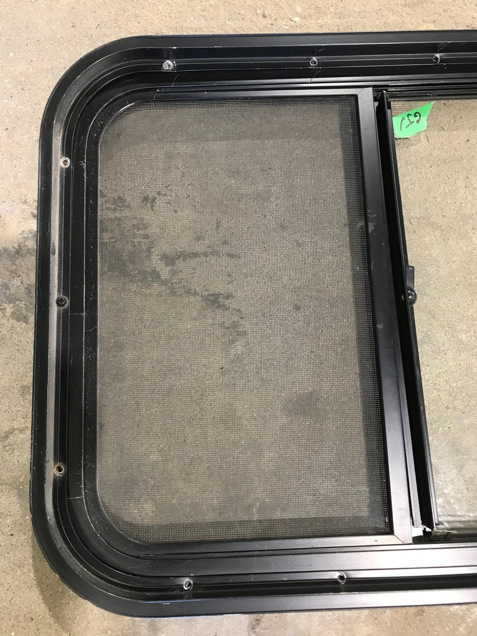 Used Black Radius Opening Window : 27 3/4" W x 18" H x 1 3/4" - Young Farts RV Parts