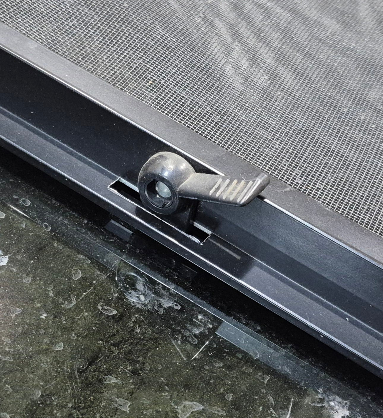 Used Black Radius Opening Window : 29 1/2" W x 14 1/4" H x 1 1/4" - Young Farts RV Parts