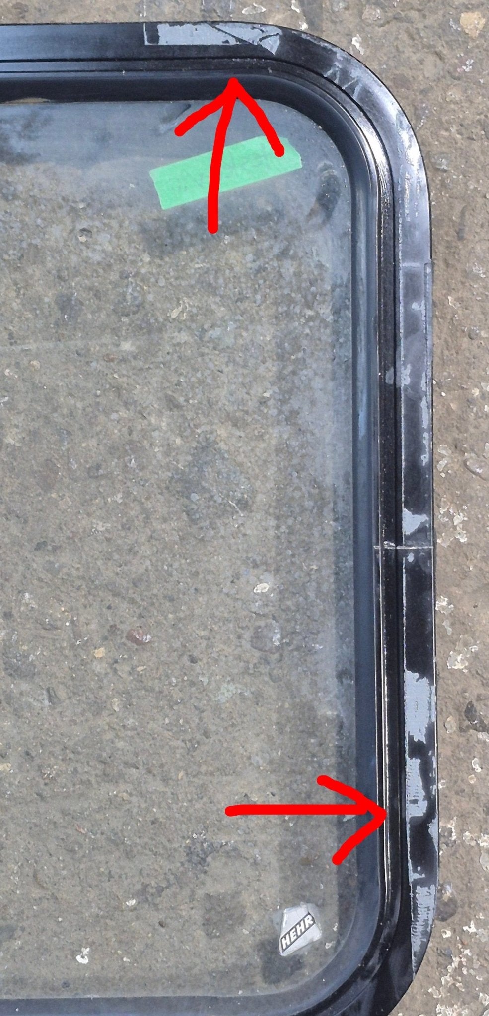 Used Black Radius Opening Window : 29 1/4" W x 21 1/2" H x 1 7/8" D - Young Farts RV Parts