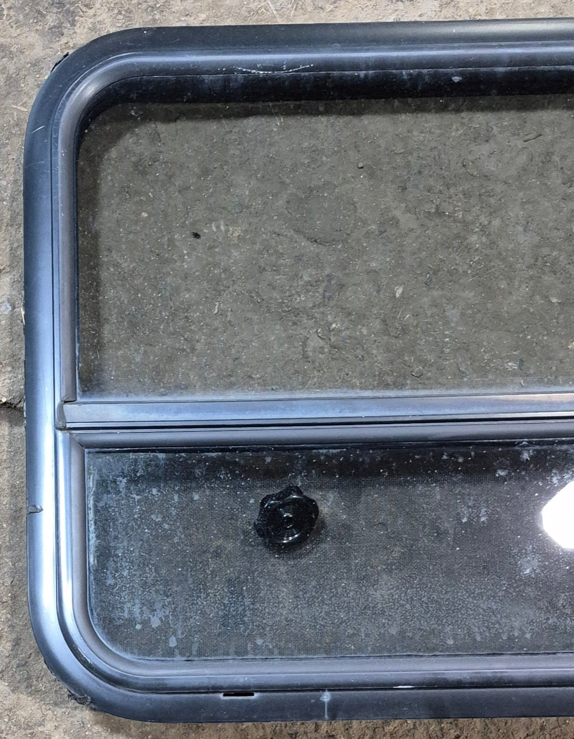 Used Black Radius Opening Window : 29 3/4" W x 21 1/2" H x 1 3/4" - Young Farts RV Parts