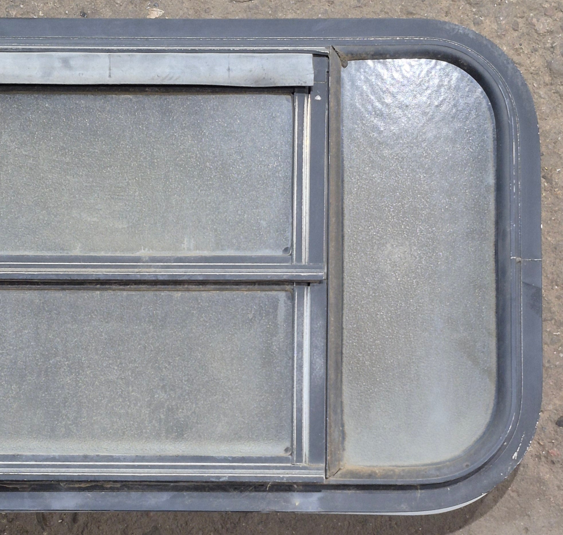 Used Black Radius Opening Window : 30 1/4" x 14 7/8" x 1 3/4" D - Young Farts RV Parts