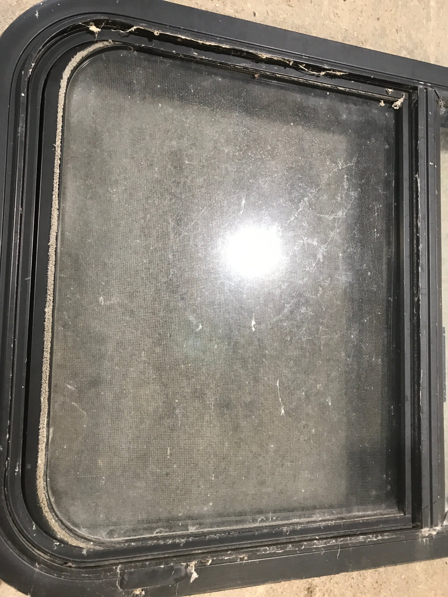 Used Black Radius Opening Window : 30 3/4" W X 18 1/2" H X 2" D - Young Farts RV Parts