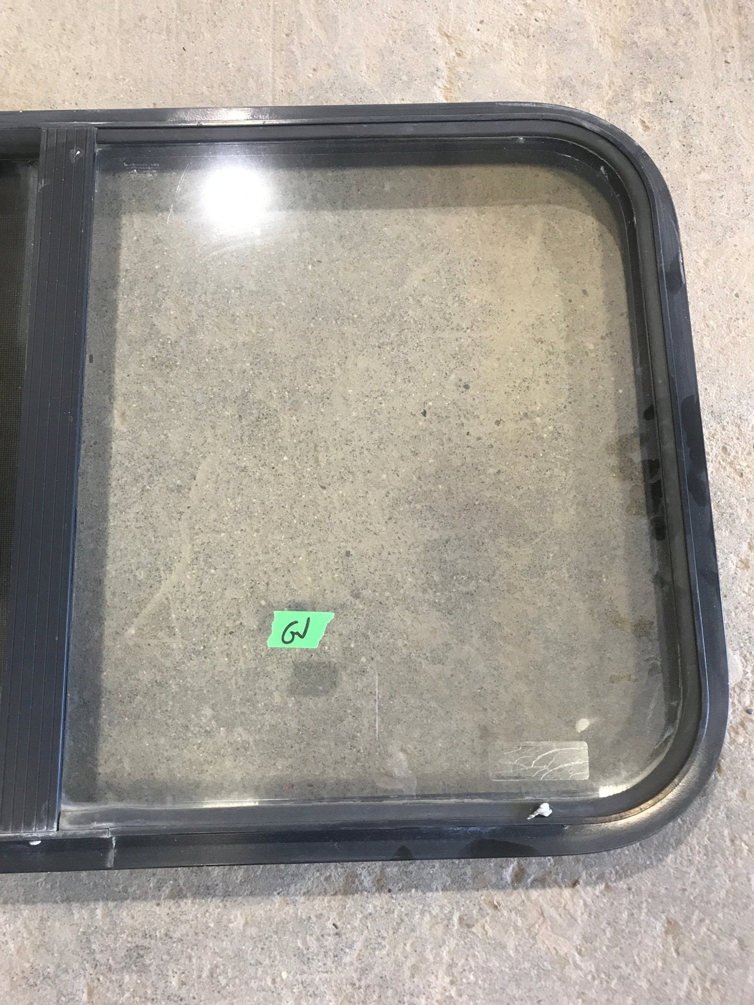 Used Black Radius Opening Window : 34" W x 19 3/4" H x 1 1/2" - Young Farts RV Parts