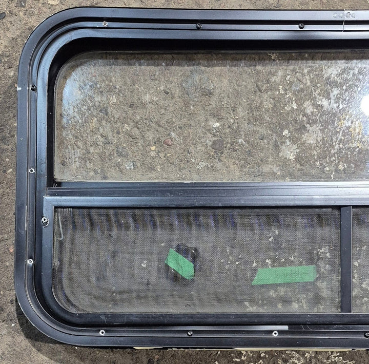 Used Black Radius Opening Window : 35 1/2" W x 17 1/4" H x 1 7/8" - Young Farts RV Parts