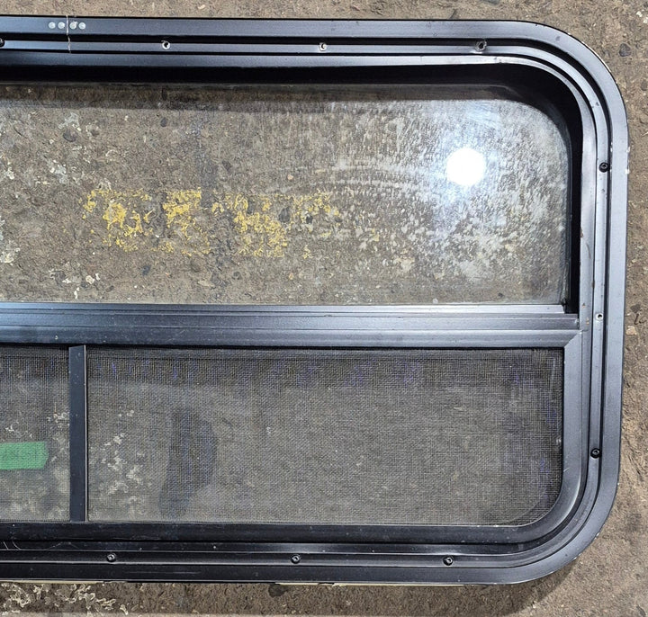 Used Black Radius Opening Window : 35 1/2" W x 17 1/4" H x 1 7/8" - Young Farts RV Parts