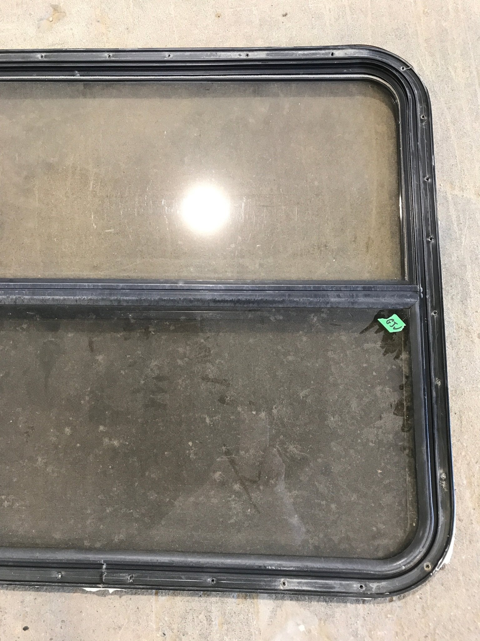 Used Black Radius Opening Window : 35 1/2" W x 30 1/4" H x 1" D - Young Farts RV Parts