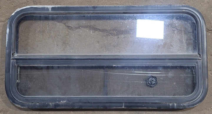 Used Black Radius Opening Window : 35 1/4" W x 17 1/4" H x 1 7/8" D - Young Farts RV Parts