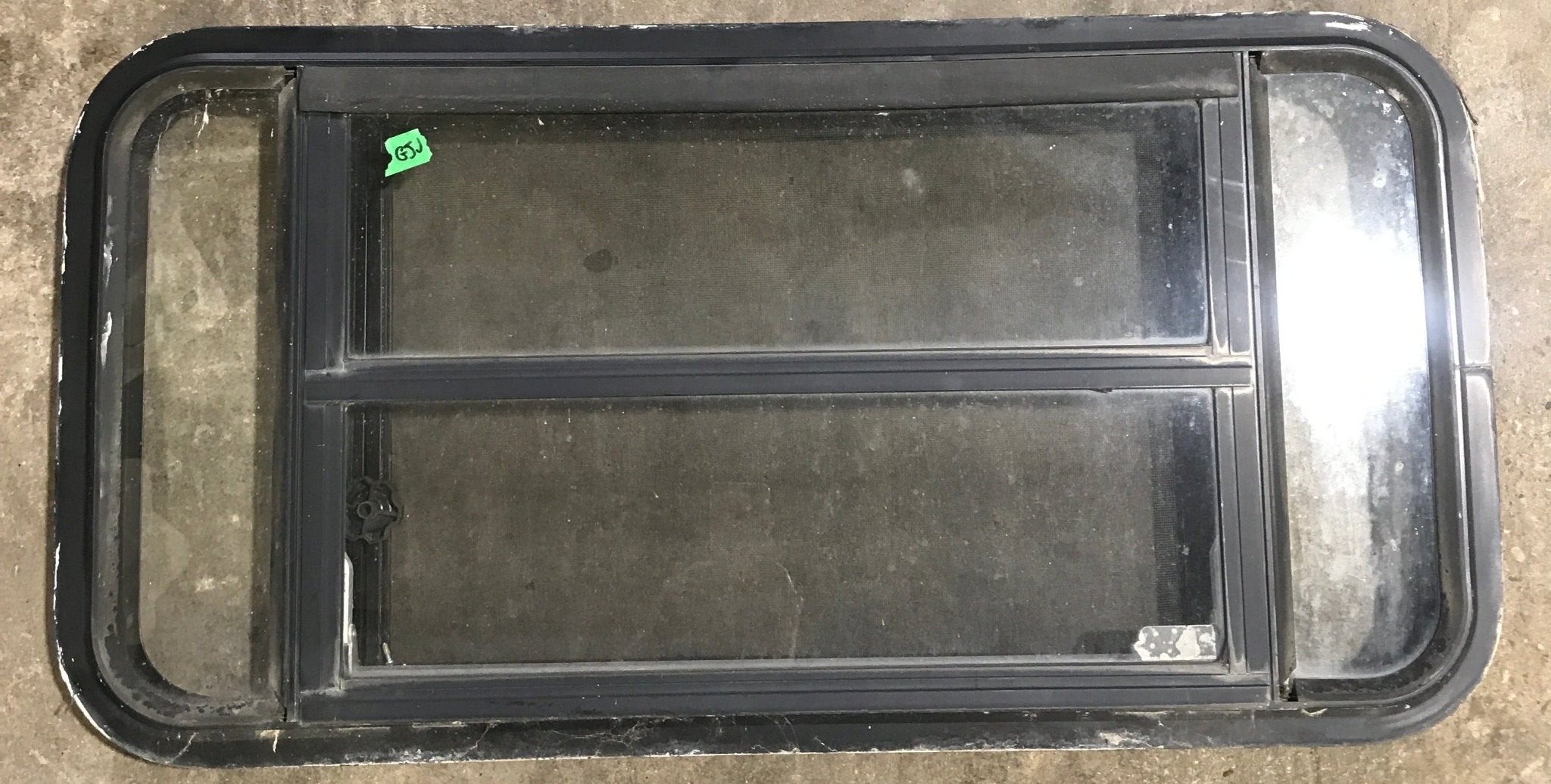 Used Black Radius Opening Window : 35" W x 17 1/4" H x 1 7/8" D - Young Farts RV Parts