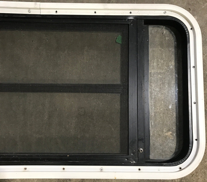 Used Black Radius Opening Window : 35" W x 17 1/4" H x 1 7/8" D - Young Farts RV Parts
