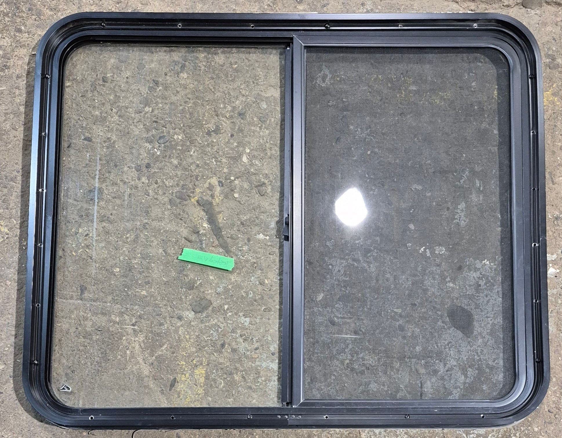 Used Black Radius Opening Window : 36 1/4" W x 29 3/4" H x 1 3/4" - Young Farts RV Parts