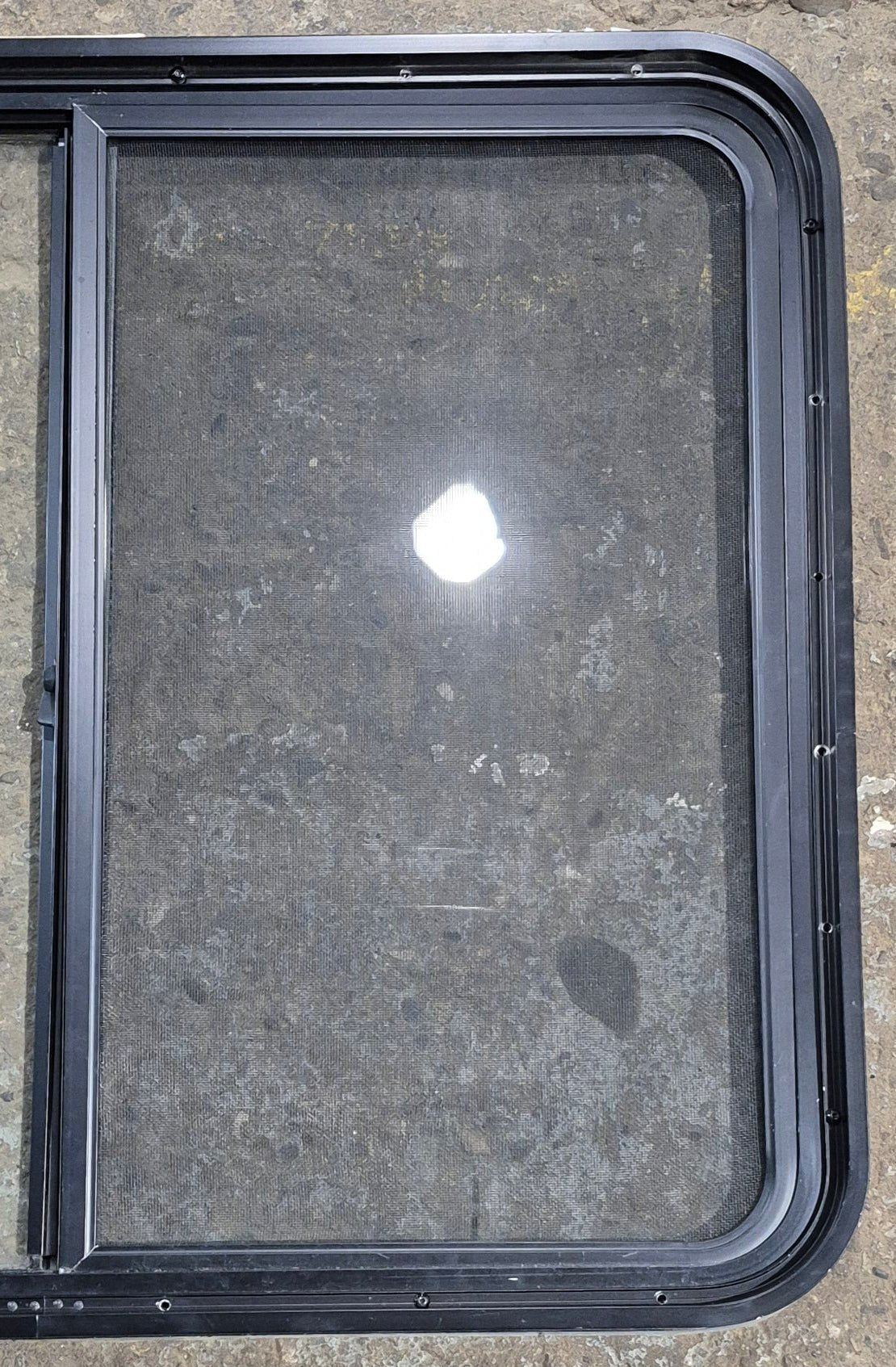 Used Black Radius Opening Window : 36 1/4" W x 29 3/4" H x 1 3/4" - Young Farts RV Parts