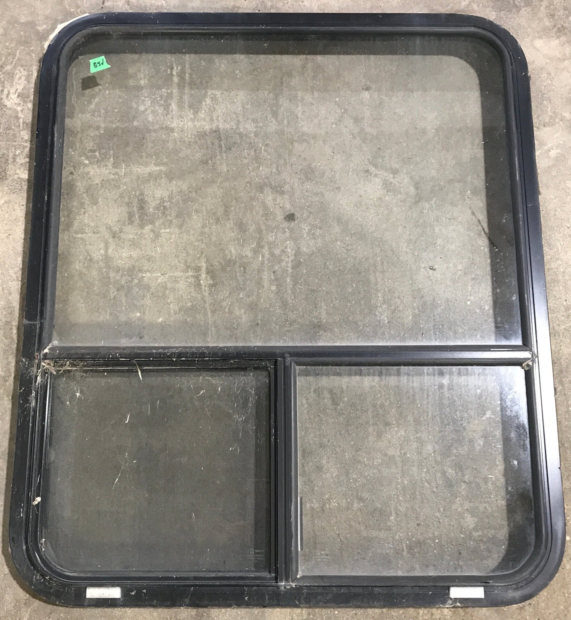 Used Black Radius Opening Window : 36 1/4" W x 30 1/4" H x 1 7/8" D - Young Farts RV Parts