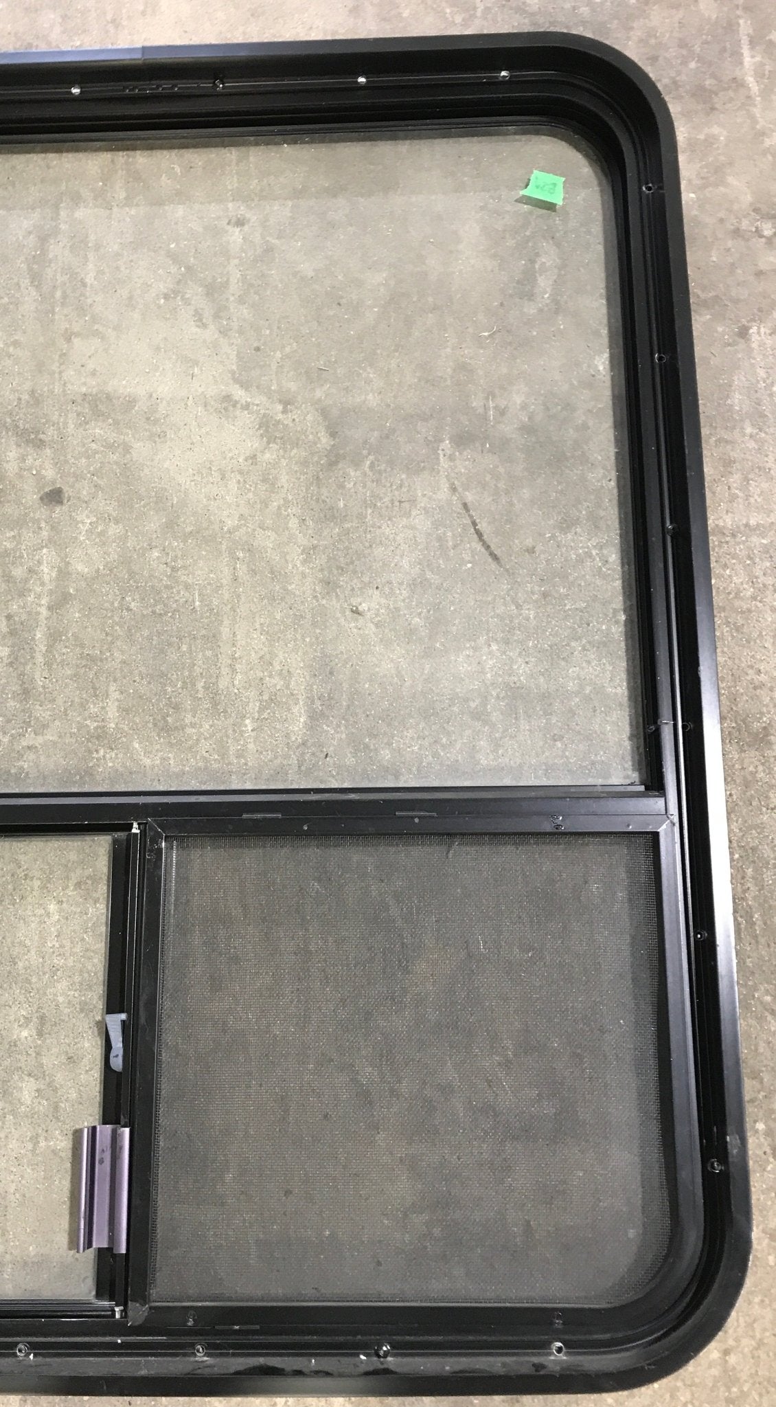 Used Black Radius Opening Window : 36 1/4" W x 30 1/4" H x 1 7/8" D - Young Farts RV Parts