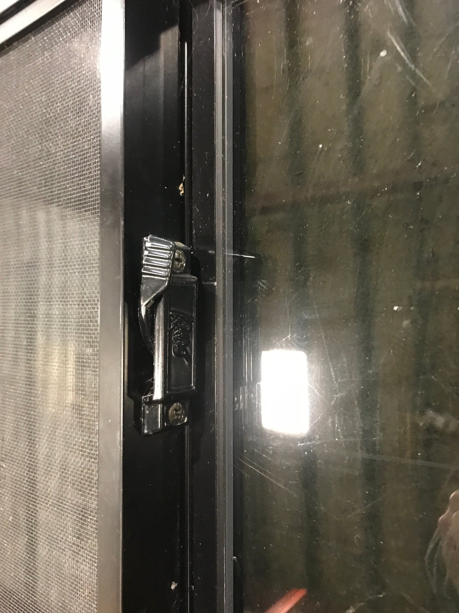 Used Black Radius Opening Window : 39 1/2" W x 39 1/2" H x 1 7/8" D - Young Farts RV Parts