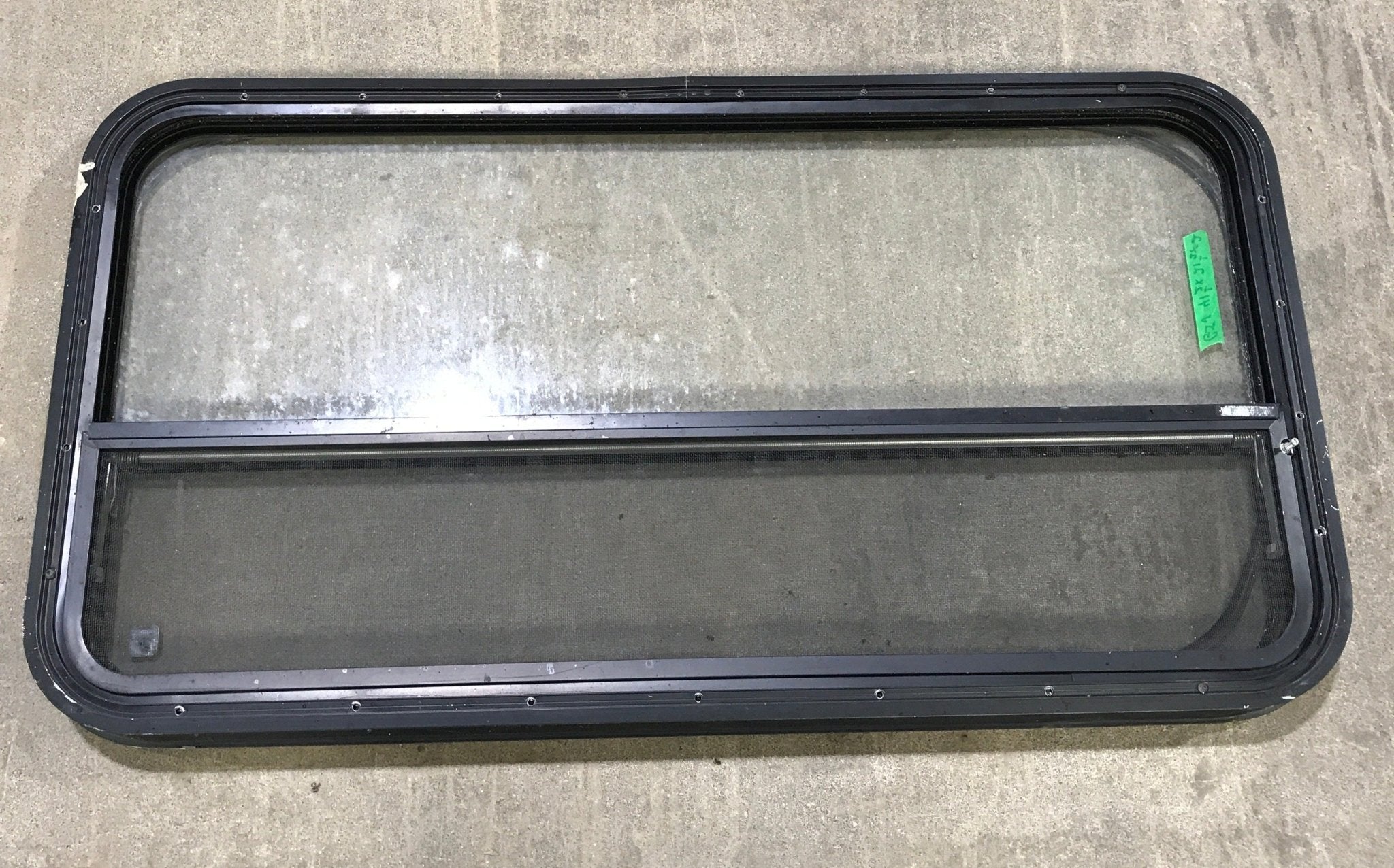 Used Black Radius Opening Window : 41 1/2" W x 21 1/2" H x 2" D - Young Farts RV Parts