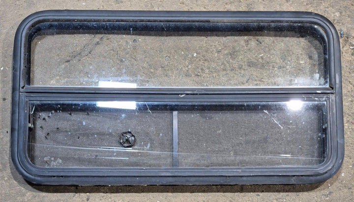 Used Black Radius Opening Window : 41 1/4" W x 21 1/4" H x 1 5/8" - Young Farts RV Parts