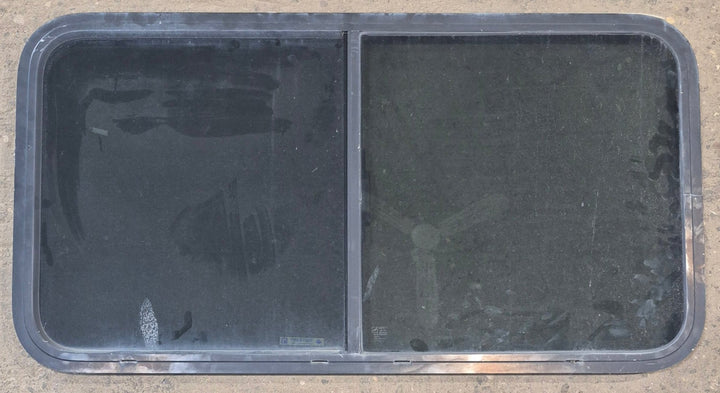 Used Black Radius Opening Window : 42 1/2" W x 21 3/4" H x 1" D - Young Farts RV Parts