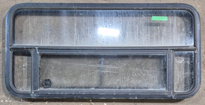 Used Black Radius Opening Window : 45 1/4" W x 21 1/4" H x 1 7/8" D - Young Farts RV Parts
