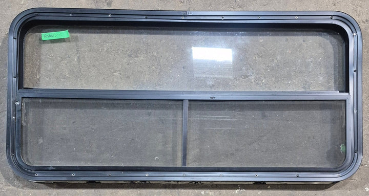 Used Black Radius Opening Window : 45 1/4" W x 21 1/4" H x 1 7/8" D - Young Farts RV Parts
