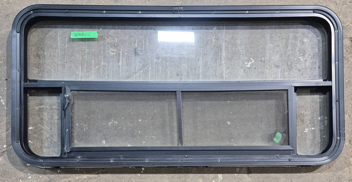 Used Black Radius Opening Window : 45 1/4" W x 21 1/4" H x 1 7/8" D - Young Farts RV Parts