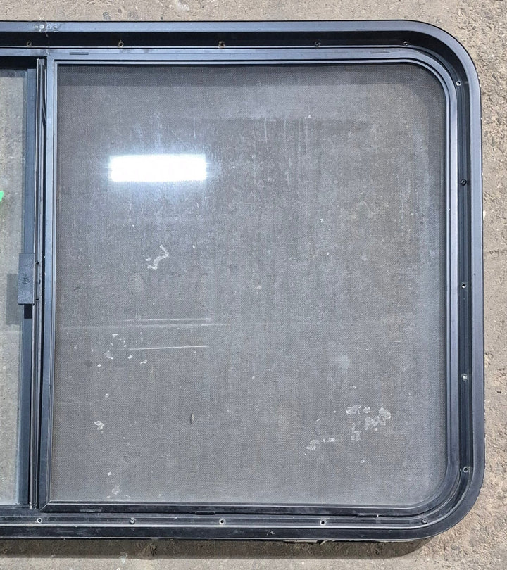 Used Black Radius Opening Window : 45 1/4" W x 25 1/4" H x 1 7/8" D - Young Farts RV Parts