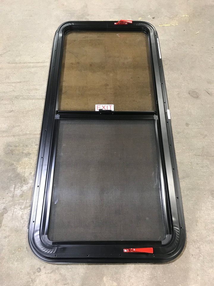 Used Black Radius Opening Window : 47 1/2" W x 21 1/2" H x 1 1/2" D - Young Farts RV Parts