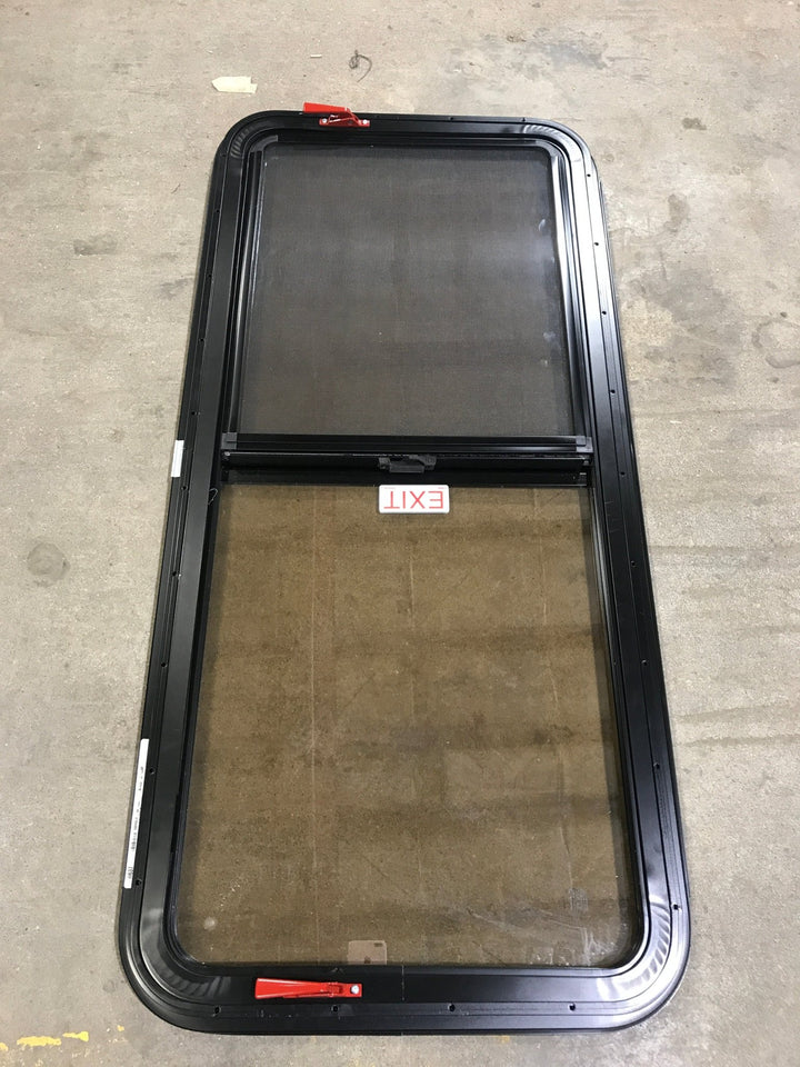 Used Black Radius Opening Window : 47 1/2" W x 21 1/2" H x 1 1/2" D - Young Farts RV Parts