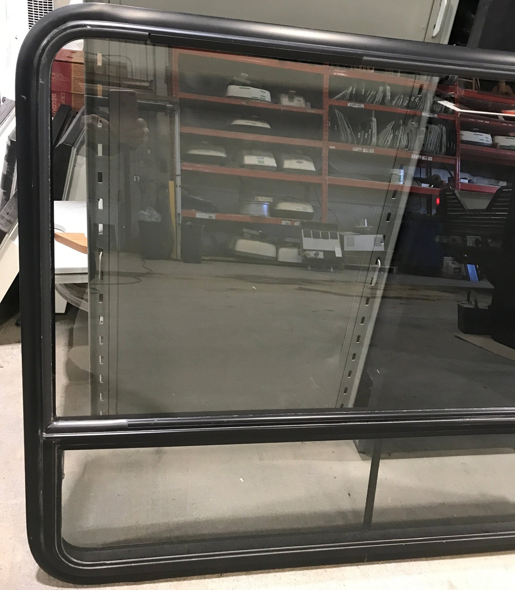 Used Black Radius Opening Window : 47 1/2" W x 29 1/2" H x 2" D - Young Farts RV Parts