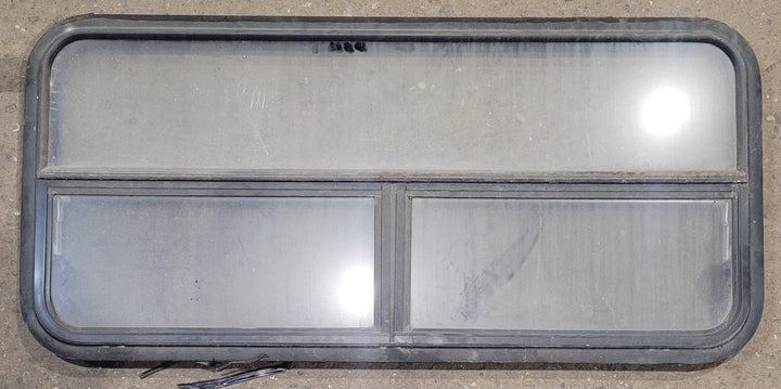 Used Black Radius Opening Window : 47 1/4" W x 21 1/4" H x 1 7/8" - Young Farts RV Parts