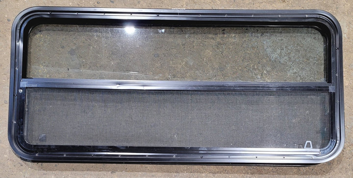 Used Black Radius Opening Window : 47 1/4" W x 21 1/4" H x 1 7/8" - Young Farts RV Parts