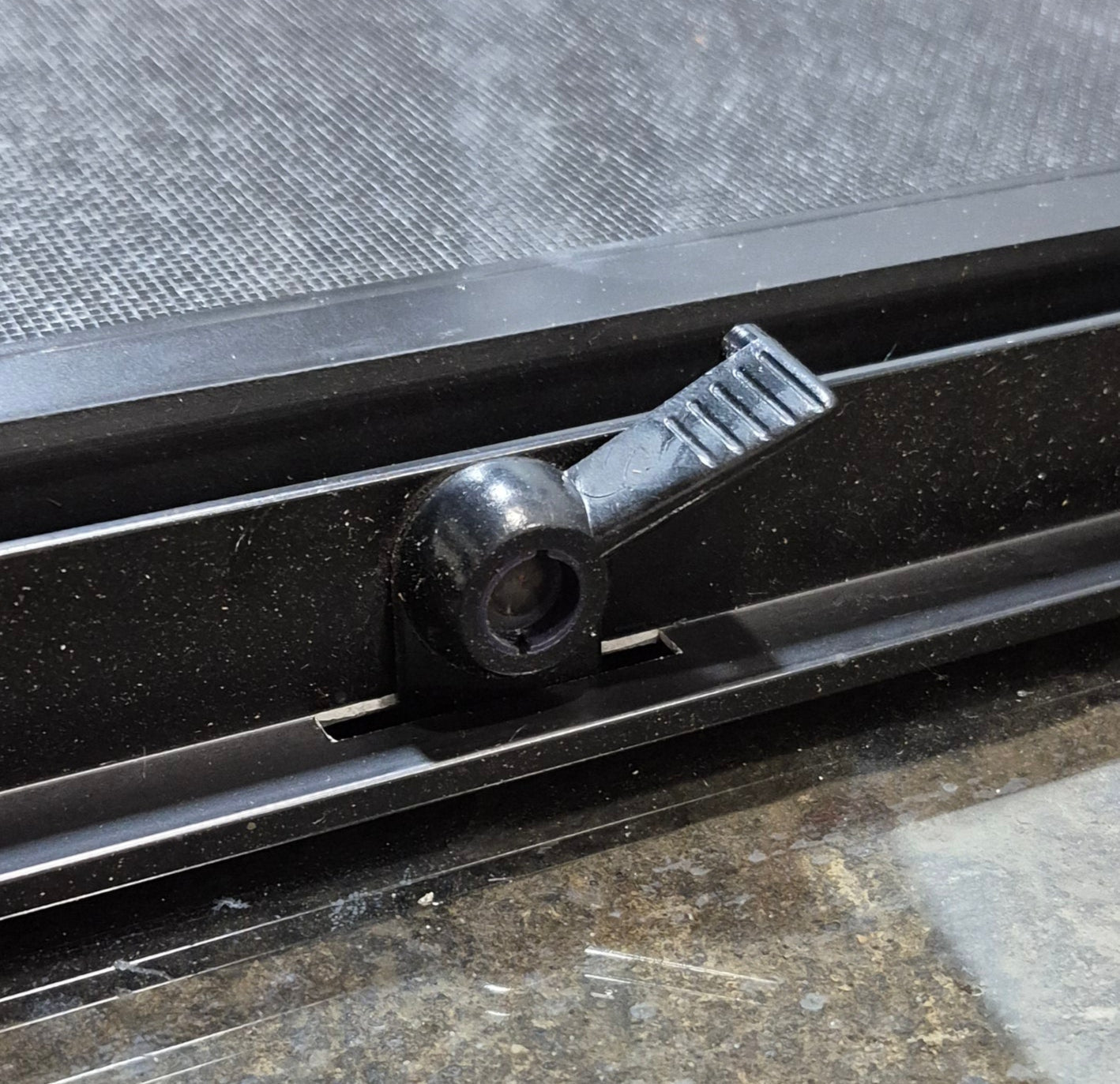 Used Black Radius Opening Window : 47 3/4" W x 23 3/4" H x 1 7/8" - Young Farts RV Parts