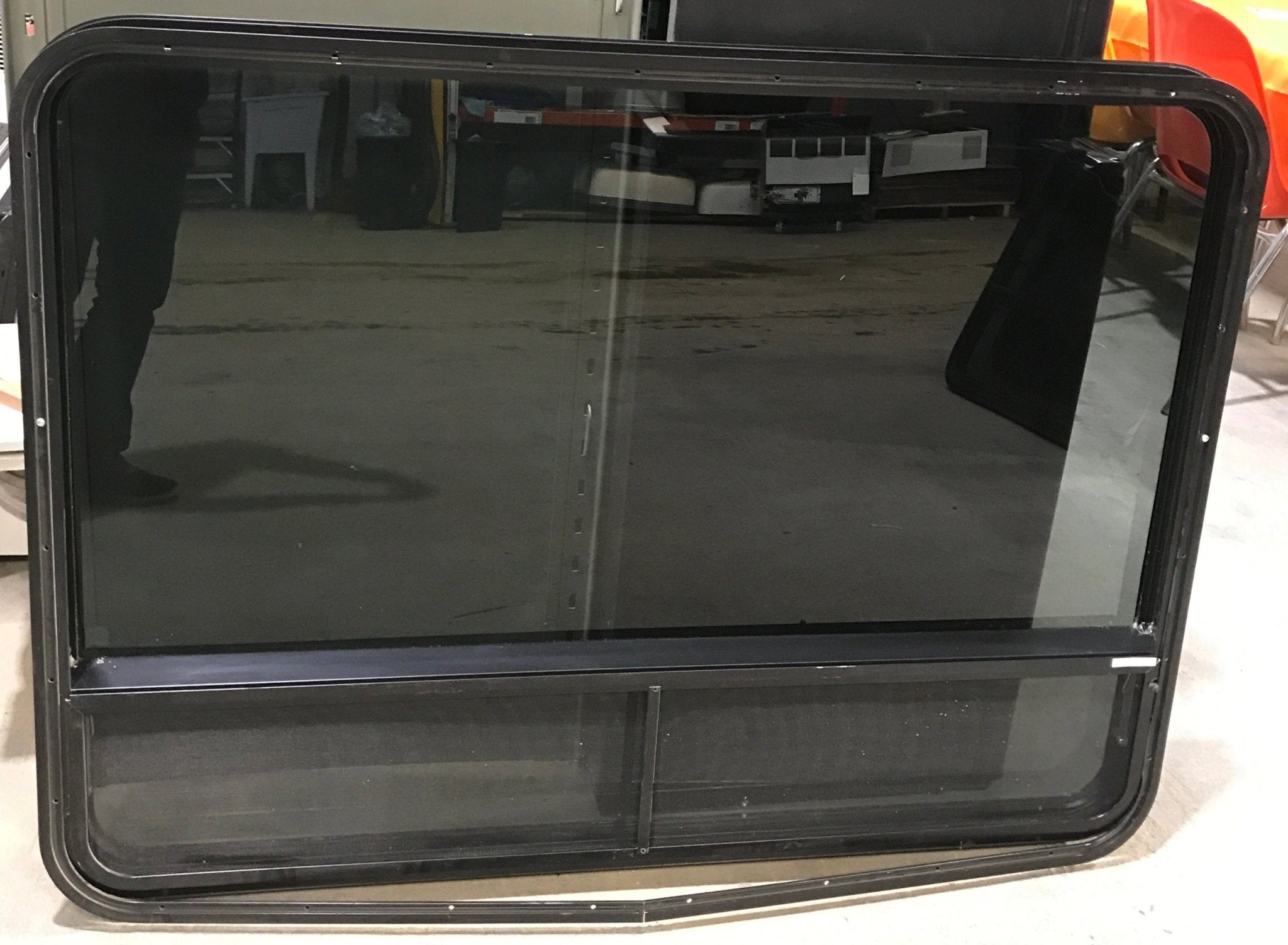 Used Black Radius Opening Window : 47 3/4" W x 34 3/4" H x 2" D - Young Farts RV Parts