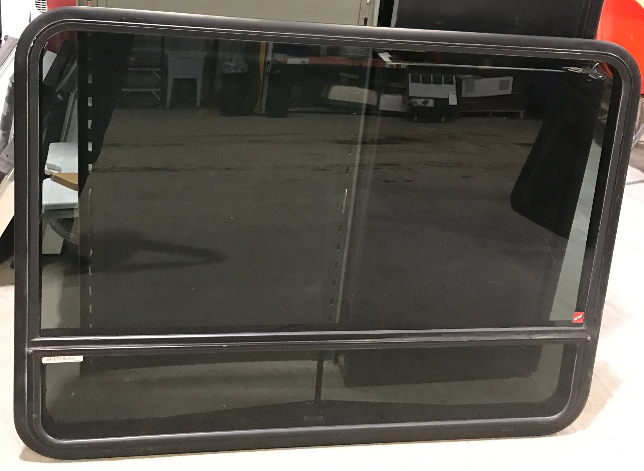 Used Black Radius Opening Window : 47 3/4" W x 34 3/4" H x 2" D - Young Farts RV Parts