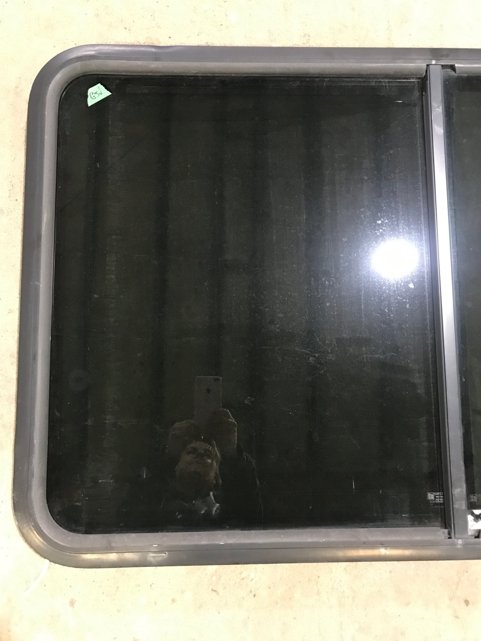 Used Black Radius Opening Window : 47 5/8" W x 28 1/2" H x 1 7/8" D - Young Farts RV Parts