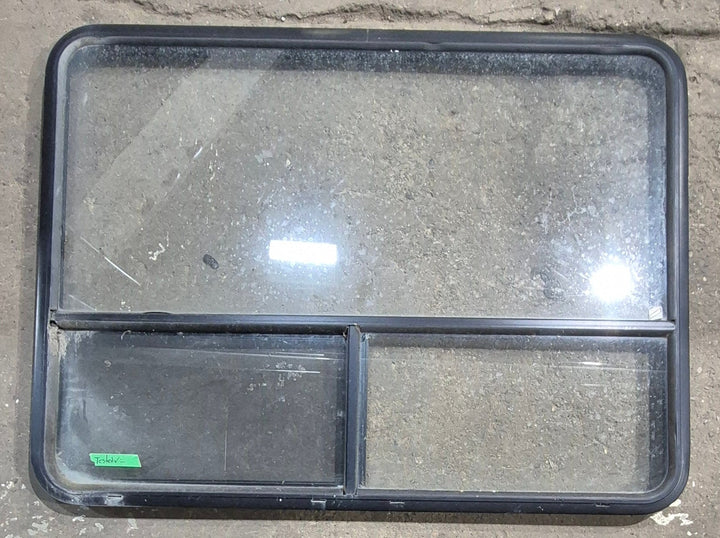 Used Black Radius Opening Window : 48 1/4" W x 35 3/4" H x 1 5/8" D - Young Farts RV Parts