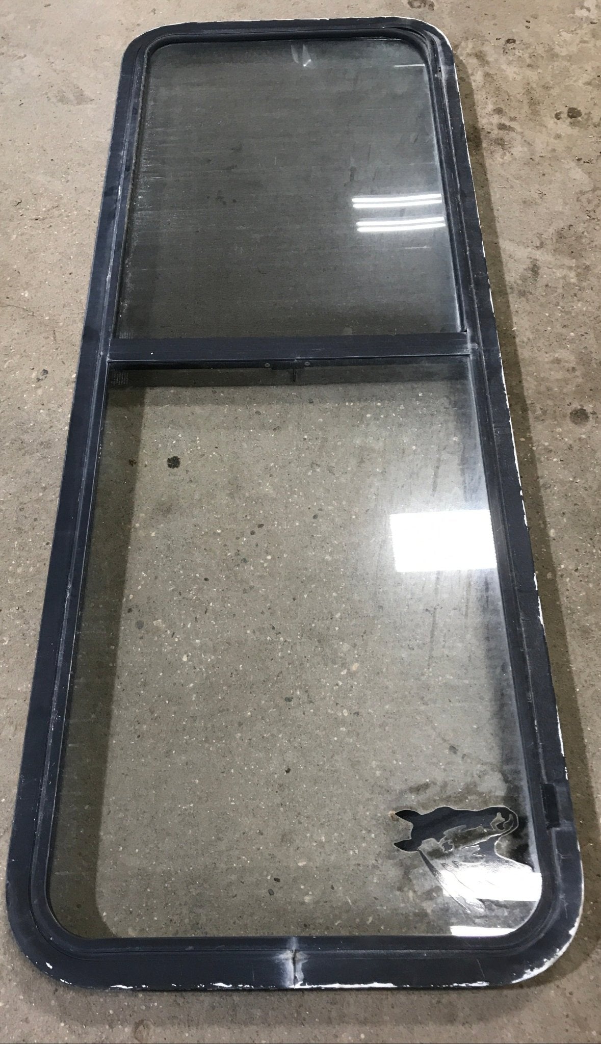 Used Black Radius Opening Window : 60" W x 21 1/2" H x 1 7/8" D - Young Farts RV Parts