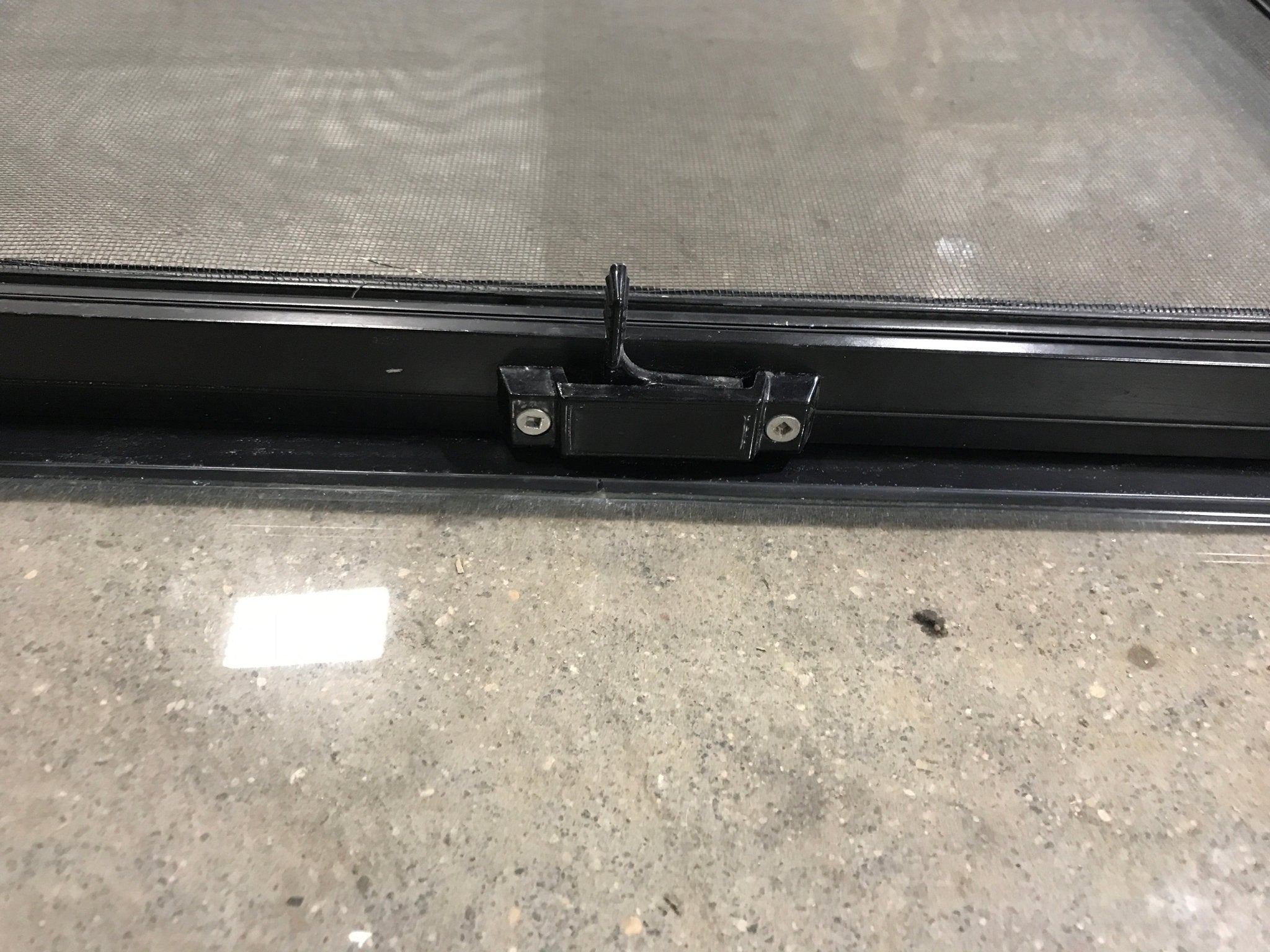 Used Black Radius Opening Window : 60" W x 21 1/2" H x 1 7/8" D - Young Farts RV Parts