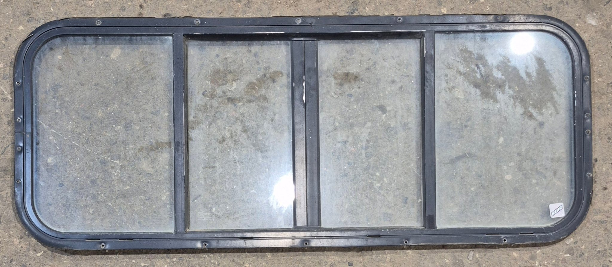 Used Black Radius Truck Camper Slider Opening Window : 41" W x 16 1/4" H x 3/4" - Young Farts RV Parts
