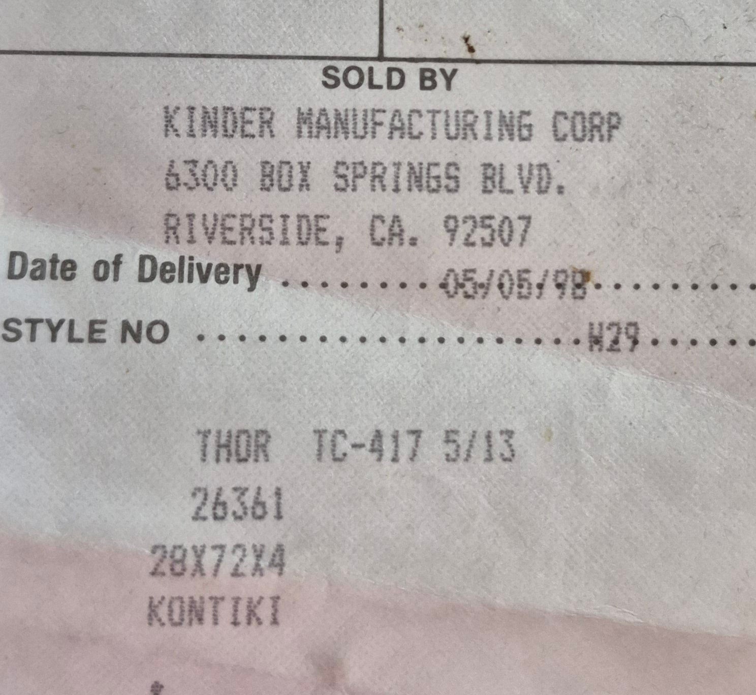 Used Bunk Mattress 71 1/2" x 28" x 3 1/2" D - Young Farts RV Parts