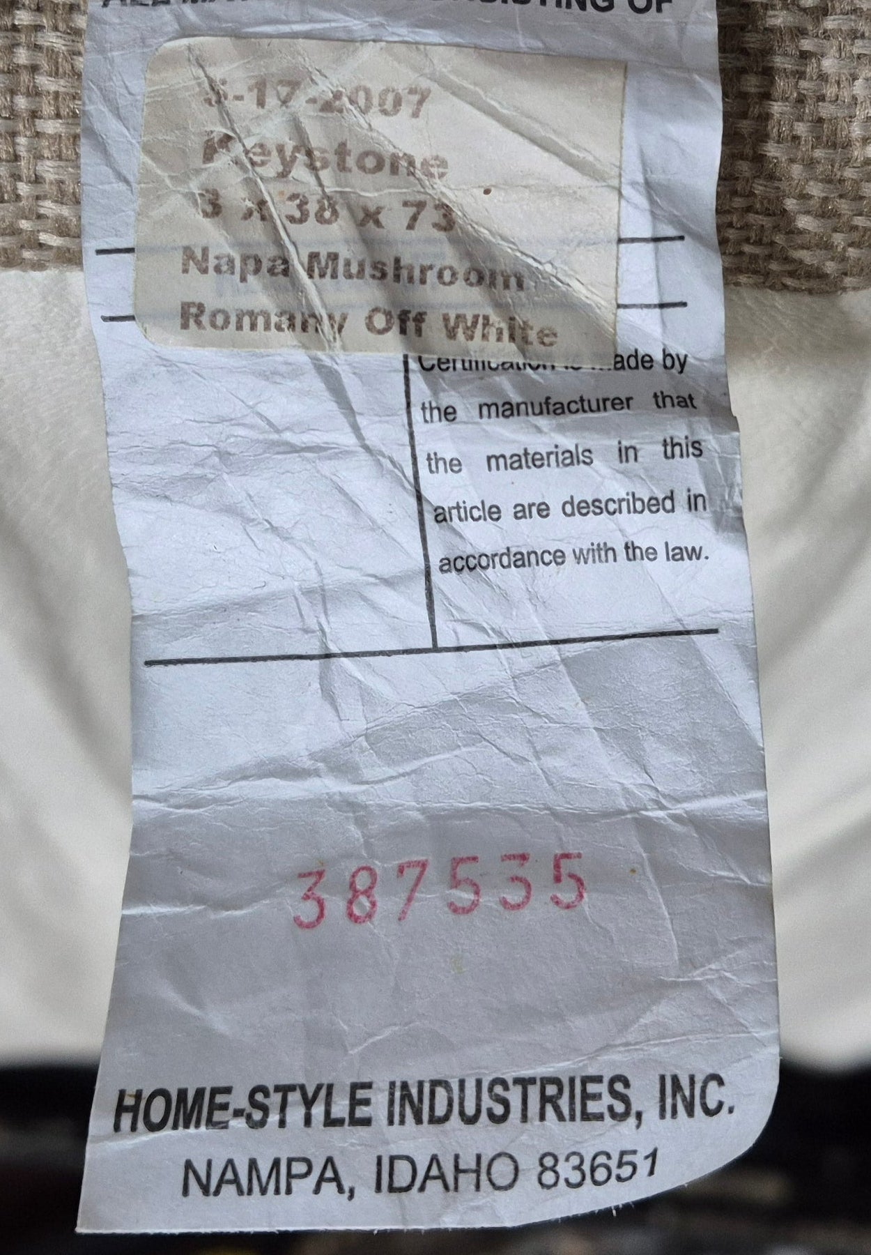 Used Bunk Mattress 71 1/2" x 38" x 2 1/2" D - Young Farts RV Parts